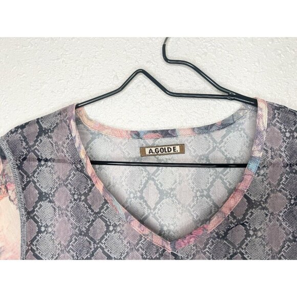 AGOLDE Vintage Mesh Top Y2K 00s Sheer Small Snake Print Mixed Media Romantic - Picture 5 of 10